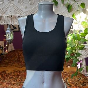Padded Black Ribbed Workout Sports Bra Racerback Crop Tank Top